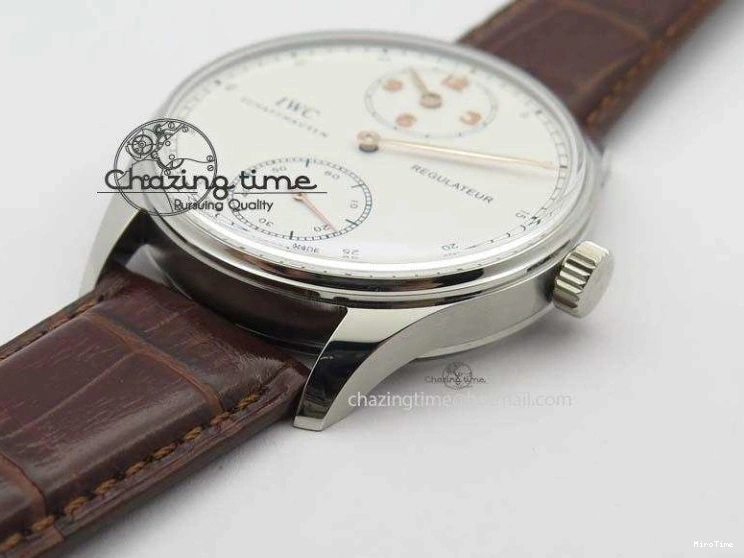 MIROTIME 0427 Sustainable Portuguese IW5444 SS White Dial RG Numbers On Brown Leather Strap A 7256